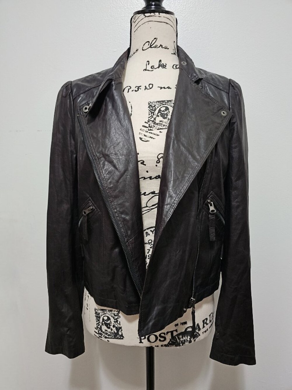 NewReal Lamb Leather Motorcycle Biker Ride Jacket Distressed RetroMilitary Black